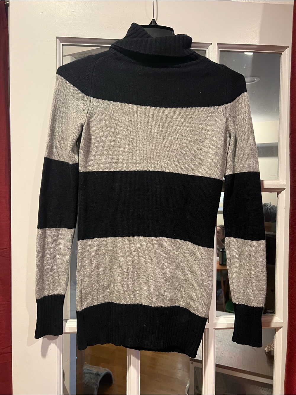 Theory Black and Gray Striped cashmere Cowl Neck Sweater
